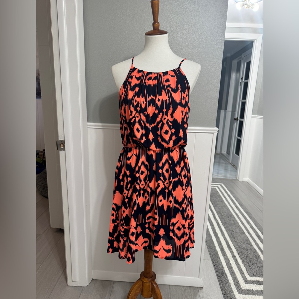 Collective Concepts Bright Orange & Blue Summer Dress Size M